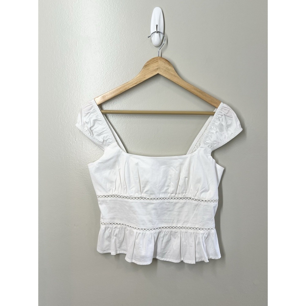 Wild Fable Womens Small White  Cap Sleeve Squareneck Peplum Top Coquette